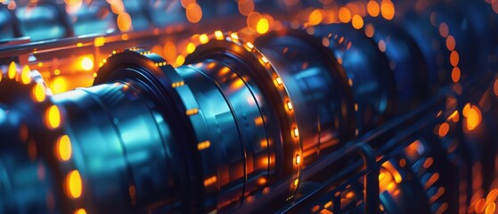 Canvas Print - A close-up of a futuristic machine with glowing lights. AI.