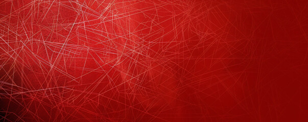 A bright red background with a subtle pattern of intersecting lines, adding structure and interest to the design.