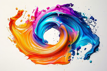 Abstract circle liquid motion flow explosion. Curved wave colorful pattern with paint drops on white background