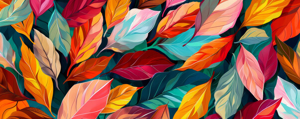 Poster - Colorful autumn leaves in a seamless pattern