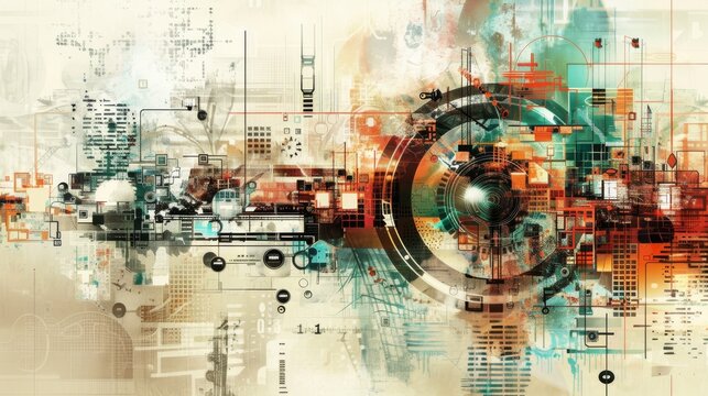 An abstract art piece showing the evolution of technology over time