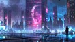 © Pattara - Cyberpunk skyline with flying vehicles and neon signage