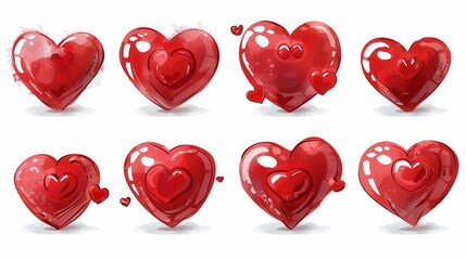 Poster - A collection of eight red heart illustrations in different poses and styles. Generative AI