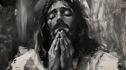 Wall Mural - Jesus Christ. Abstract close up portrait. Black and white portrait