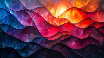 Wall Mural - Radiant abstract artwork with luminous, iridescent colors and dynamic, multifaceted elements for a striking and energetic visual experience. Watercolor style, high resolution Illustration, in the