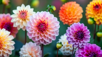 Canvas Print - Colorful dahlia flowers in full bloom