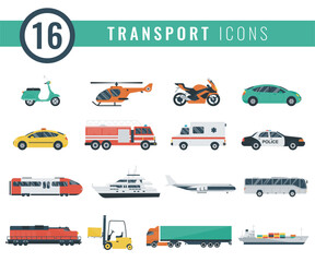 Wall Mural - Transportation icons set. City cars and vehicles transport. Vector illustration