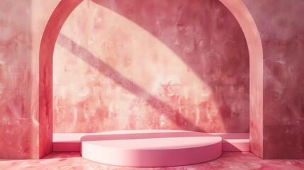 Poster - 3d rendering of a pink podium with a pink background. the podium is made of a smooth material and ha