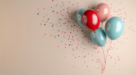 Wall Mural - Colorful Balloons and Confetti on White Background