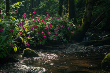 Wall Mural - a visual of fuchsia flowers thriving in their natural habitat, emphasizing the plants' adaptation to