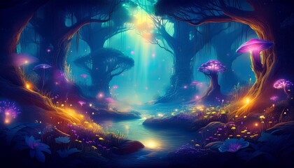 Fantasy world magical forest where fairies live