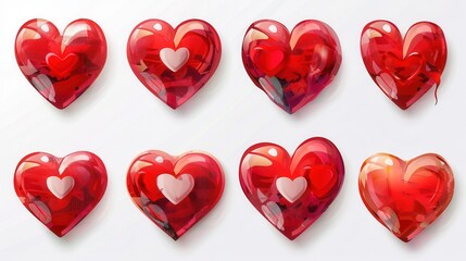 Poster - A collection of eight red heart illustrations with various styles, all on a white background. Generative AI