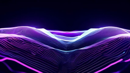 Fototapete - Abstract neon light landscape, showing green and yellow waves against a dark background.