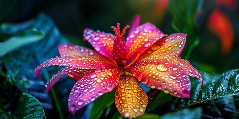 Wall Mural - nature, close-up photography of exotic rare flower with vibrant colors in amazon rainforest
