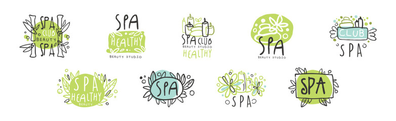 Wall Mural - Spa Club and Beauty Studio Label and Logo Design Vector Set