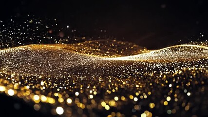Leinwandbilder - A wave of glittering gold dust moves across a black background, creating a mesmerizing abstract design.
