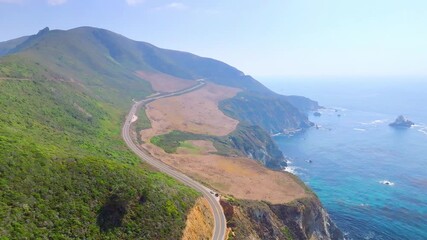 Sticker - Drone view of Big Sur, California with Mountains and ocean