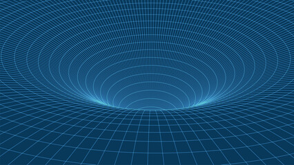 Poster - Abstract wireframe 3D tunnel. Perspective mesh background texture. Mesh model of a wormhole, vortex. 3D vector texture of a wormhole portal with a mesh structure.