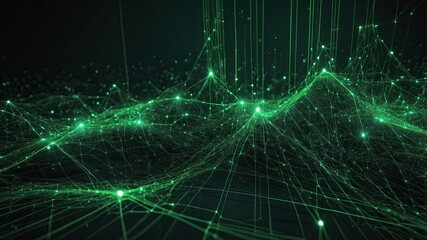 Abstract technology light dark green background with space wallpaper. Network connection dots and lines technology background.