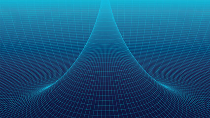 Poster - Frame torus with connected lines and dots. 3D texture of a wormhole portal with a mesh structure. Polygonal mesh element. Grid vector illustration.