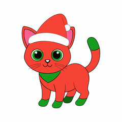 Wall Mural - Adorable Christmas Kitten Cat Vector Illustration.