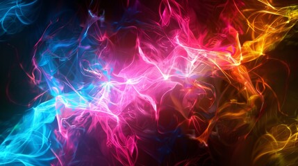 Wall Mural - Vibrant abstract neon light energy waves in blue, pink, and orange create a dynamic and energetic visual.