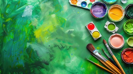 Canvas Print - Bright art supplies on green backdrop