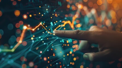 Poster - Hand pointing at an ascending digital arrow on a virtual financial chart, emphasizing economic growth and positive market trends