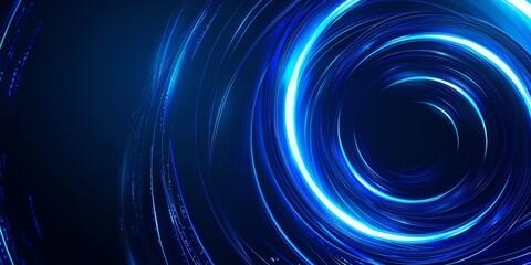 Poster - futuristic abstract design with blue circular waves on dark background, showcasing modern artistic e