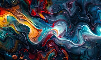 Poster - Abstract artwork: swirls of vibrant colors intermingled with dark hues, illustrating the tumultuous emotions and complex layers of the human mind