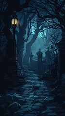 Wall Mural - A dark and eerie scene from a supernatural horror film. ,Dark Color light ,vectorline design , illustration , Mobile Wallpaper