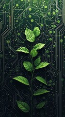 Poster - Plant growing on a circuit board representing nature and technology integration