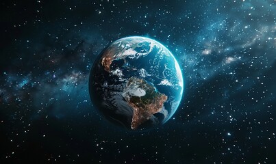 Wall Mural - Cinematic scene of planet earth globe on starry space background.