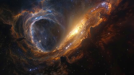 Canvas Print - Detailed image of gravitational lensing, illustrating the bending of light by massive objects, showcasing the fascinating phenomena in interstellar space. Watercolor style, high resolution