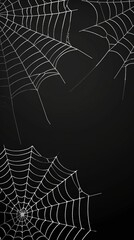 Black background with a fine, minimalist, white spider web in the top corner. ,Dark Color light ,vectorline design , illustration , Mobile Wallpaper