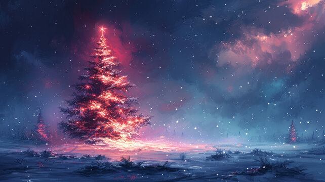create a drwaing of a christmas tree with presend, generative ai