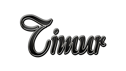 black metal 3d design of name Timur on white background.	