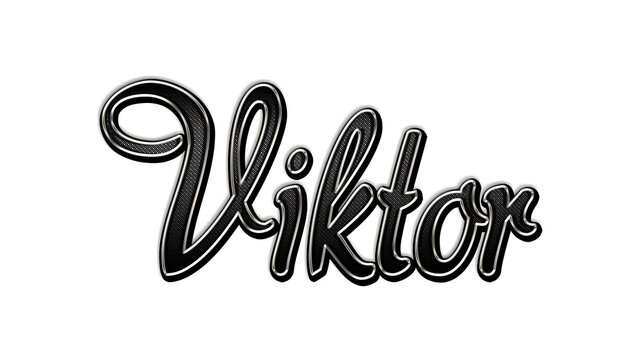 black metal 3d design of name Viktor on white background.	
