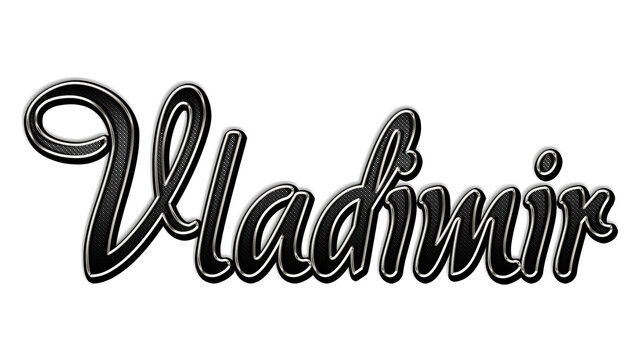 black metal 3d design of name Vladimir on white background.	