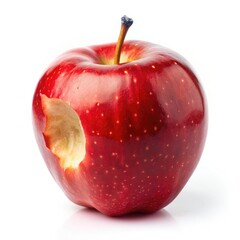 Wall Mural - A Single Red Apple With a Bite Taken Out on a White Background. Generative AI