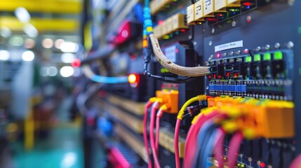 Poster - A Close Up of Colorful Wires Connected to a Server Rack in a Data Center