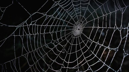 Spider web with dewdrops in natural setting