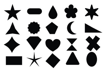 Poster - Abstract and vector basic shapes collection. Geometric formal shape. Polygonal elements. Trendy minimalist basic figure, diamond, circles, hexagon, star, triangle flat style. Vector illustration.