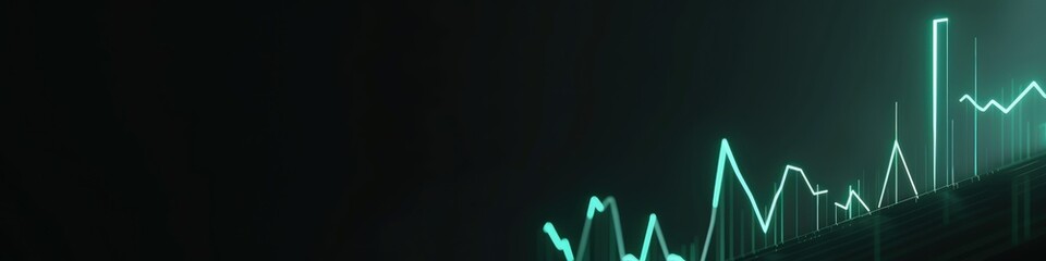 Neon mint green graph against a black backdrop, illustrating successful business growth.