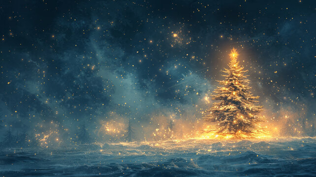 create a drwaing of a christmas tree with presend, generative ai