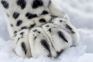 Leopard Paw. Closeup of Snow Leopard's Paw, Wild Cat Animal in Snowy Habitat