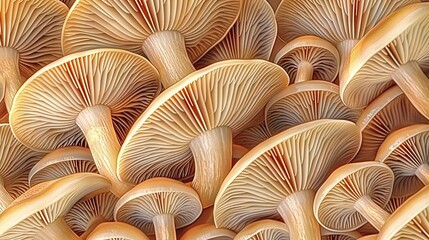 Wall Mural -   Close-up of yellow-brown mushrooms with white stripe on top