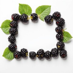 Canvas Print - Fresh blackberry fruits on white. Delicious blackberries. Blank space for text