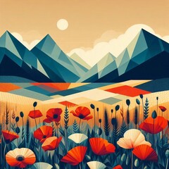 Wall Mural - geometric art style landscapes. AI generated illustration