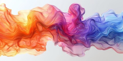 Wall Mural - Dynamic and vibrant abstract smoke swirls in gradient colors red, orange, pink, purple, blue on light background.